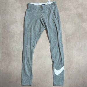 Nike Light Gray Cotton Blend Leggings with White Swoosh